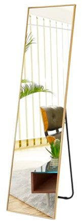 SensaHome Ganzkörperspiegel – Wandspiegel im minimalistischen Design – Stehender rechteckiger Spiegel mit Metallkante – Gold – 39x156x4 cm