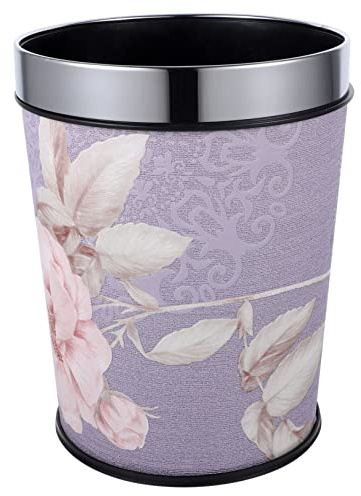 GRIRIW Retro Stainless Steel Waste Bin 5l Lid Purple Morning Glory Design Decorative Trash Can for Office and Home Odor-preventing Function Random Style