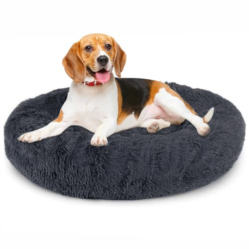 Priksia Hundebett Katzenbett Rund Hundekissen Flauschig Katzenkissen Weich katzenkorb Waschbar Donut Plüsch Hundebett für Mittlere und Große Hunde Katzen 70cm Dunkelgrau