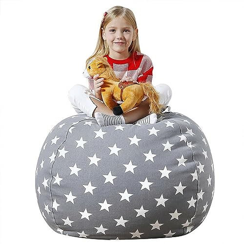 Bag Toy Storage, Bean Bag Seat Cushion, Soft, Toy Storage Bag, Plush Bean Bag Cushion, Comfortable, Durable, Toy Storage Bag for Reading and Storing Toys (Star Grey, 24in)