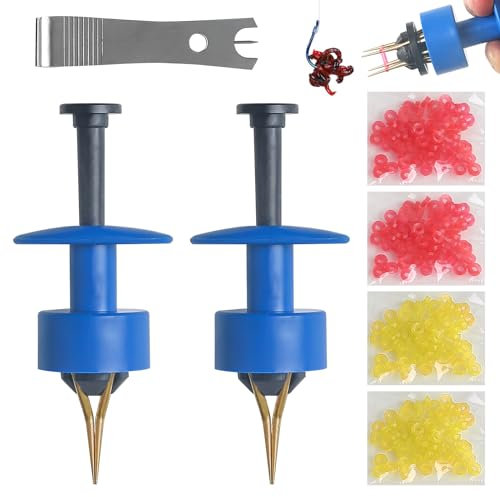 Realure 1100 Stück Micro Köder Ringe Roter Gelber Gummiring, mit 2 Stück Pellet Bait Bander, Karpfen Angeln Zubehör zur Schnellen Fixierung von Köder, Pellets Köder, Bienenmaden, Wurm(Blau)