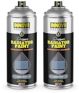 DESIGNER RADIATOR SPRAY PAINT - 2 x 400 ml - SATIN FINISH - NO PRIMER OR TOP COAT - PROFESSIONAL STANDARD - FAST DRY - Radiators, Hot Water Pipes, Tanks, Enamel & Metal - up to 100°C - AMALFI BLUE