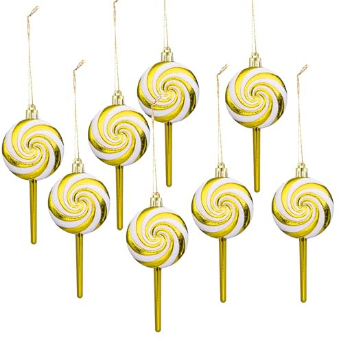 Herzwild 8pcs Weihnachtsbaumschmuck Zuckerstangen Lutscher Gold Weihnachtsbaum Anhänger Weihnachtsdeko Anhänger (Gold-D)