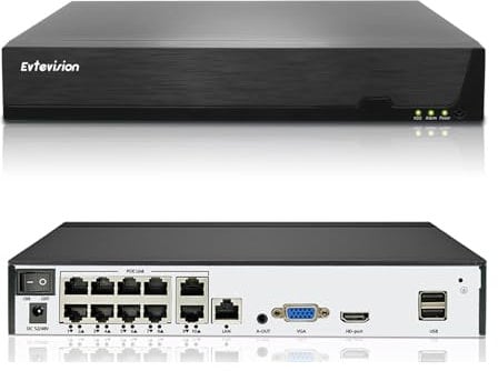 Evtevision 10 Canali PoE NVR 4K/5MP/4MP/3MP/1080p IP Videoregistratore di Sorveglianza con 10 porte PoE,Supporto Visualizzazione remota/Registrazione intelligente (Senza HDD)