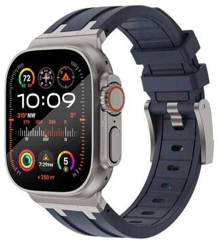 KADES 49mm 46mm 45mm 44mm für Apple Watch Armband,Herren Damen Silikon Sport Armband mit Edelstahladapter für Apple watch ultra 2 armband,Ultra/Series 10/9/8/7/6/5/4/SE,Series 3 42mm,Blau/Titan