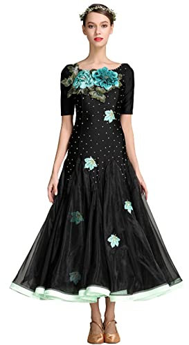 BPOAZ Stickerei Kleid Moderne Tanz Röcke Weibliche Bühne Performance Kleidung, Schwarz , 36