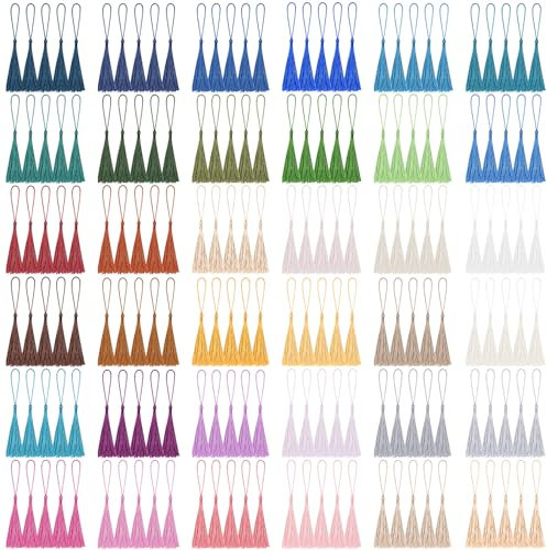 Omsscun 36 Farben Mini Quasten Set, 180 Stück Quasten Anhänger, 13cm Quasten Bunte for DIY Ohrringe Halsketten Schmuck Lesezeichen, Heimdekoration, Kleidung, Taschen