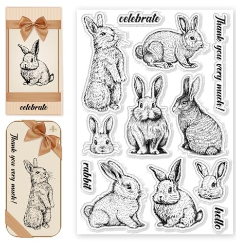 CHGCRAFT Klare Stempel Im Vintage Kaninchen Stil Osterthema Hintergrundstempel Hase Kaninchen Silikon Klare Stempelsiegel Für DIY Scrapbooking Fotoalbum Dekorative Karten Herstellung 4.33x6.3 Zoll