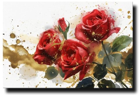 daazoo Leinwandbild Rose Gold Whisper 20 x 30 cm (AUFHÄNGFERTIG) – Modernes Wandbild für Wohnzimmer und Schlafzimmer – Künstlerische Eleganz – Rot Weiß abstrakt