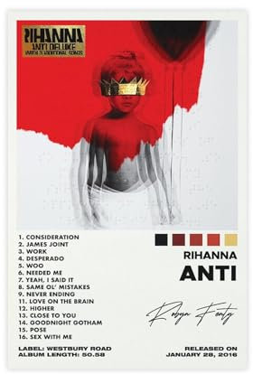 Yeepi Rihanna-Poster, Anti-Cover-Poster, Leinwand-Poster, Schlafzimmer-Dekor, Sportlandschaft, Büro, Raumdekoration, Geschenk, ungerahmt, 20 x 30 cm