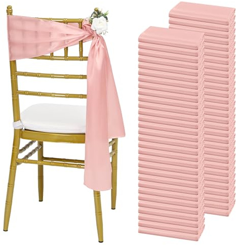 Lykoow 60 Pcs Satin Chair Sashes Rose Gold Satin Chair Sashes Chair Decorative for Wedding Reception Party Hotel Home Kitchen Decoration(Rose Gold,78inch)