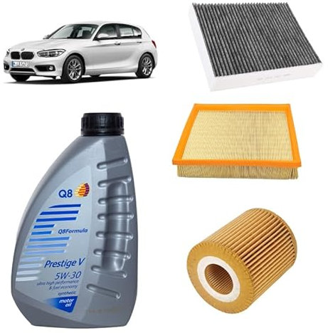 Kit tagliando 3 filtri + 5L olio Q8 5W30 per BMW Serie 1 F20 114i 116i 118i 2011-2019