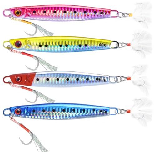 Tief sinkende Meeresfischköder, WASAGA 4 stücke 60g/80g/100g/120g/150g/180g Hartmetall Meer Spinner Fischköder für Thunfisch Lachs Zackenbarsch & Jigging Köder