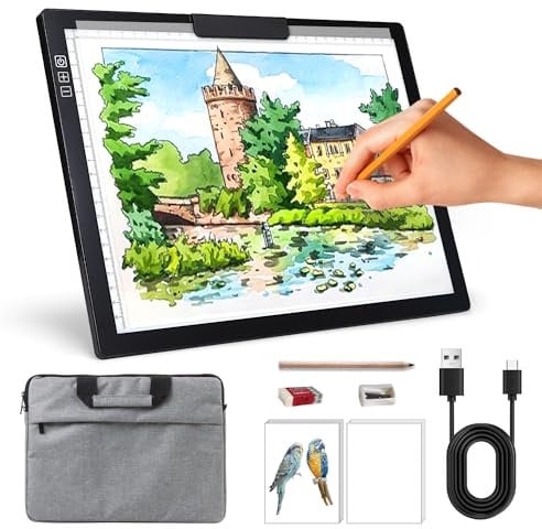 Rechargeable A4 Light Box with Padded Case,led Light pad with Built-in Stand & Clip,6 Levels of Brightness lightbox for tracing,Diamond Painting.Light Table for Artists,Drawing,Sketching,Animation