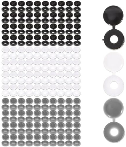 DHWEKU 120 Pièces Bouchon à Vis en Plastique, Cache Vis à Charnière pour Les Vis Nombre 6/8, pour Meubles, Placards, Étagères, Blanc/Noir/Gris