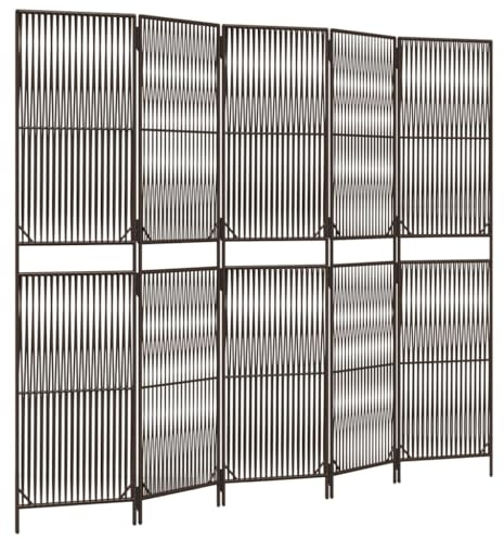 vidaXL Paravent 5-TLG., Raumteiler Linien-Webdesign Faltdesign, Trennwand Sichtschutz für Innen Außen, Spanische Wand Raumtrenner, Braun Poly Rattan