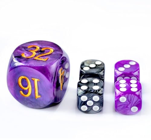 Set di 5 dadi da backgammon da 30 mm – 30 mm (1 3/16) grande backgammon doppio cubo più 4 dadi da 16 mm (viola/nero marmorizzato)
