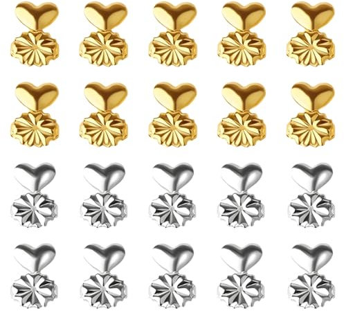 Tomedeks 10 Paar Ohrring Rücken, Ohrringheber Magische Einstellbare, Ohrring Lifter Ohrmuschelheber Hypoallergen, Earring Lifters Ohrringaufzüge Für Earring Backs, Ohrstecker Verschluss(Gold,Silber)