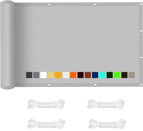 Vela Ombreggiante Impermeabile 3 x 6 m Pes Protección Rayos UV Vela Ombreggiante Rettangolare con Corde da 1.5 M per Terrazza Piscina Campeggio, Grigio Chiaro