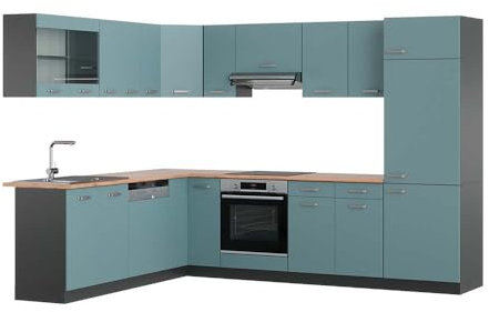 Vicco Eckküche R-Line, Blau-Grau/Anthrazit, 287 x 227 cm