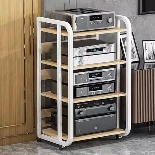 Audio Video Media Stand Cabinet with Height Adjustable Shelf & Wheels, Home/ Commercial Rolling Audio Stereo Rack/ DVD DVR Component Shelf, for Living, Gaming, Recording Room(White,4 TIER- 90cm/35.4in
