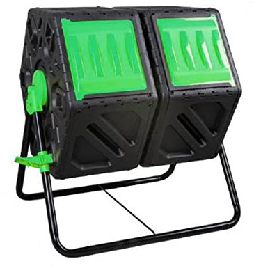 Compost Bin for Garden, Outdoor Dual Chamber Compost Bin, 31 Gallon Rotating Composter Tumbling with 2 Sliding Doors and Aeration System, Garden Compost Tumbler, BPA Free(Green)