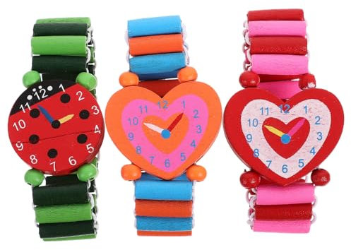Garneck 3er Set Holzspielzeug Kinderuhren Im Cartoon Stil Simulation Armbanduhr Für Ideale Für Jungen Und ädchen Buntes Design Perfekt Für Den Kindergarten Und Die Schule （Zufälliger Stil）