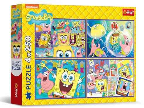Trefl – 4in1 Puzzle: Spongebob, SpongeBob's Crazy World - 4 x 250 Teile - 4er-Puzzle-Set für Jugendliche