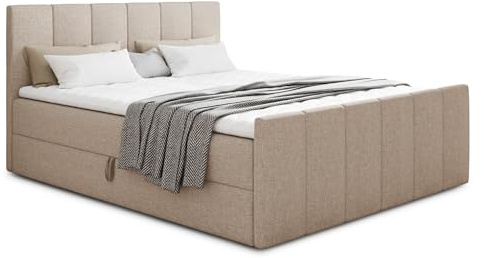Sofnet Boxspringbett Star Lux mit Fußteil, 2 Bettkästen und Matratzentopper - Doppelbett mit Topper, Bonell-Matratze, Polsterbett, Bett, Betten, Schlafzimmer (140 x 200 cm, Beige (Inari 22))