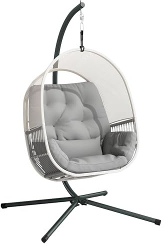 Outsunny Hamaca colgante con estructura, columpio colgante en forma de huevo con cojín suave y profundo, cojines de asiento, hamaca para exteriores, silla mecedora al aire libre, terraza, jardín, gris