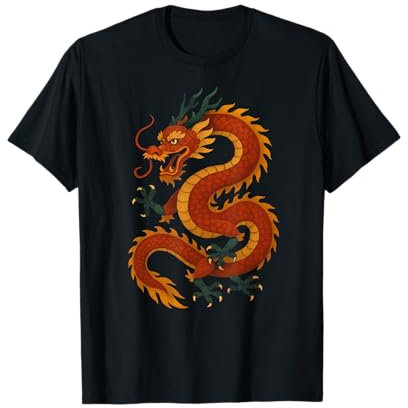 Dragon chinois rouge porte-bonheur mythe vintage style T-Shirt