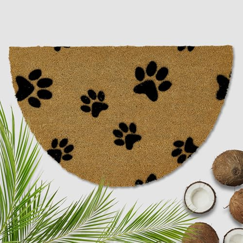 Kokosfußmatte aussen & innen - Türmatte Pfotenabdrücke 50x80 cm (Halbkreis) | Fussmatte rutschfest Innenbereich & überdachter Außenbereich Kokosmatte wetterfest Fußmatte Kokosfaser natur strapazierfähig