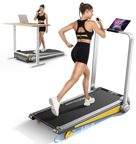 YPOO Laufband Zuhause Klappbar mit Steigung, 140kg Walking Pad Leise für Zuhause Büro, 0.8-8km/h Laufband Schreibtisch mit Neigung, Walkingpad Incline mit Griff/LED-Anzeige/Fernbedienung/APP