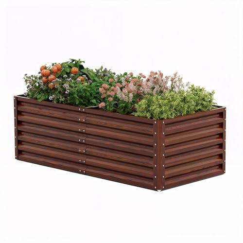 Amopatio Hochbeet Metall, Pflanzbeet Hochbeete für Garten, 180x90x60cm, Hochbeete-kit 970 L für Gemüse Blumen Sukkulenten Kräuter, Blumenbeet & Pflanzentrog, Verzinkter Stahl, Holzmaserung