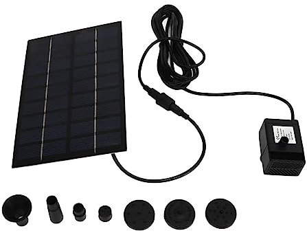 Kit de Pompes à Eau Solaire 9V 1.8W avec 4 Buses - Pompe de Fontaine en Maille Anti-resserrement pour Jardin, étang et Piscine, Installation Facile, Flux de 200 L/H, Portance