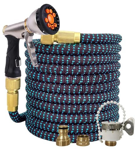 Tuyau D'Arrosage Extensible Avec 9 Modèles De Pulvérisation Convient Aux Robinets De 1/2 Et 3/4 Raccords En Métal Durables Pour Nettoyage Du Jardin, Laver La Voiture(D,12.5m)