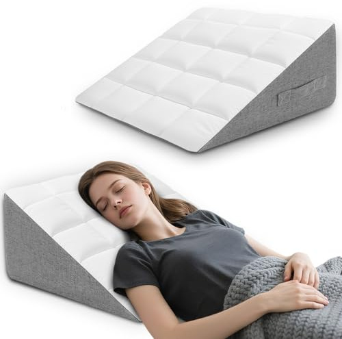 HOMCA Oreiller Cale Incliné Triangulaire, Coussin de Lecture pour Lit, Oreiller Multifonctionnel pour Le Cou, Le Dos, Les Jambes, Inclinaison 25 °, Taie d'oreiller à Double Rembourrage