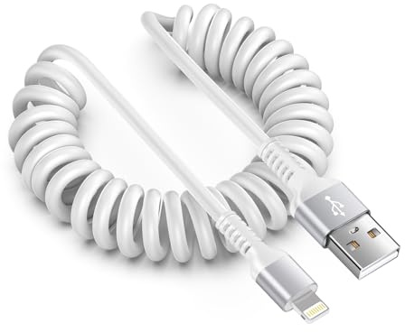 Spiralkabel USB auf Lightning Kabel [MFi zertifiziert], Apple Carplay Kabel Datenkabel [0.46M-1.83M], Kurz iPhone Ladekabel Auto Schnellladekabel für iPhone 14/13/12/11/Pro/Xs/XR/8/6 Plus