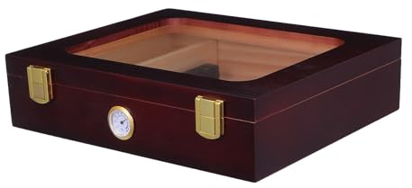 MOBUTOFU Zigarrenkiste Aus Holz Mit Glasdeckel Hygrometer Und Befeuchter