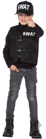 WILBERS & WILBERS - SWAT Weste für Kinder | Schwarze Einsatzweste mit Aufdruck, Kinderkostüm für Karneval