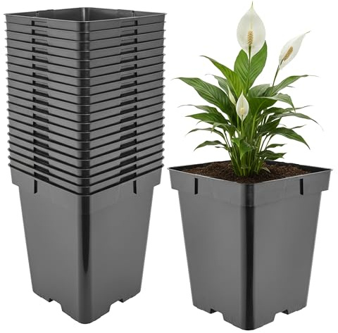 Garronda Pflanztopf Kunststoff hoch 18 x 18 x 21,5 cm (5L) 20er Set eckig mit Drainagelöchern Blumentopf PP Pflanzgefäß für Garten Gewächshaus Balkon Anzucht Innen Außenbereich Schwarz GD-0201