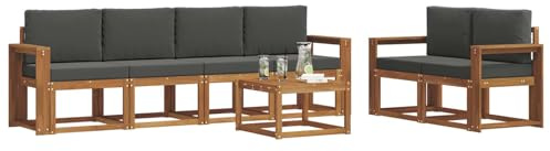 vidaXL Outdoor-Sofagarnitur mit Kissen 7 pcs Natur und Anthrazit, Akazienholz Garten-Sofa-Set, Moderne Gartenmöbel, langlebige Couch, schicke Lounge, ergonomisches Design