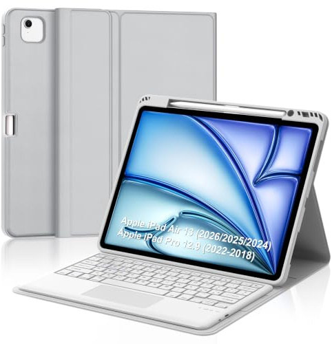 Per iPad Air 13 M4 2026/M3 2025/M2 2024 e iPad Pro 12.9 2028-2022 Tastiera | Custodia Tastiera Bluetooth Rimovibile con Touchpad per Ufficio/Studio/Scrittura, Keyboard Wireless Portatile, Grigio