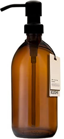 Kuishi Braunglas-Pumpflasche mit Edelstahlpumpe [500 ml, Schwarze Pumpe], Braunglas-Seifenspender, nachfüllbare Braunglasflaschen, ideal für Handwäsche, Shampoo, Spülung, Duschgel (BPA-frei)
