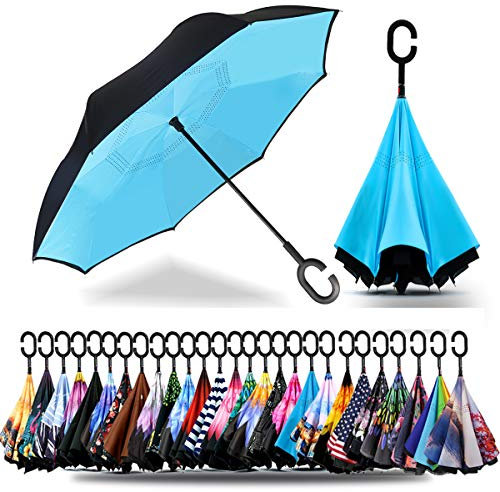 SIEPASA SPAR SAA Doppellagiger umgekehrter Regenschirm mit C-förmigem Griff, Anti-UV wasserdicht, winddicht, gerader Regenschirm für Auto, Regen, Outdoor