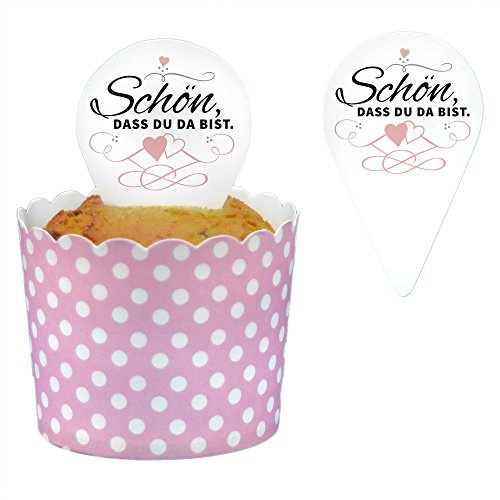 Frau WunderVoll® 24 DEKO KUCHENTOPPER Weiss, SCHÖN, DASS DU DA BIST/Topper, Kuchenstecker, Muffin, Geburtstagskuchen, Dekoration, Deko, Kinder, Party, Hochzeit, Hochzeitstorte, Geburtstag