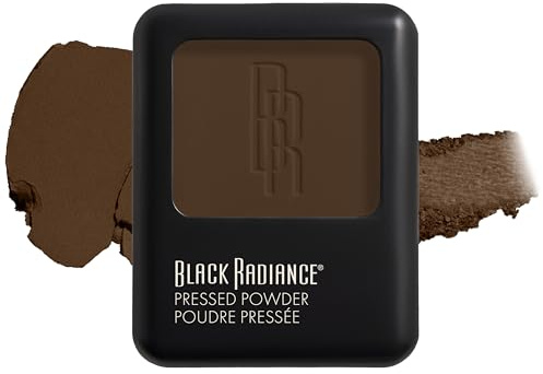 Black Radiance Pressed Powder, Pigment-Rich Matte Finish for Deep Skin Tones, Oil-Absorbing Compact with Mirror & Sponge - Black Coffee