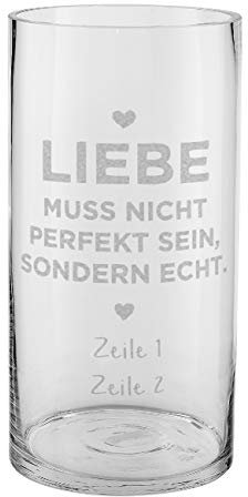 Herz & Heim® Glasvase - Liebe - zur Hochzeit mit Gratis Gravur von 2 Zeilen Wunschtext