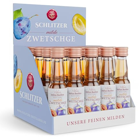 Schlitzer Milde Zwetschge Minis 25x 0,02L – Obstbrand 35% Vol. – Fruchtiger Zwetschgenbrand aus dem Vogelsberg – Mini-Flaschen Set für Verkostung & Events