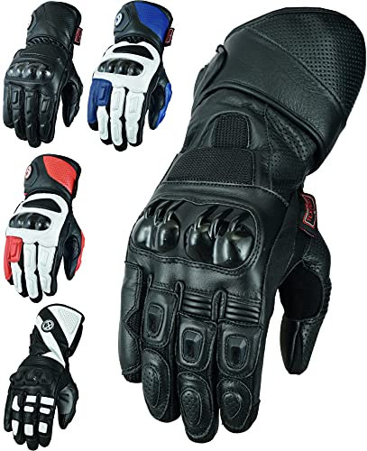 Texpeed Motorcycle Mens Leather Riding Gloves Motorbike Moped Biker Air Vented With CE Knuckle Armour Protection Black Sports - 2XL